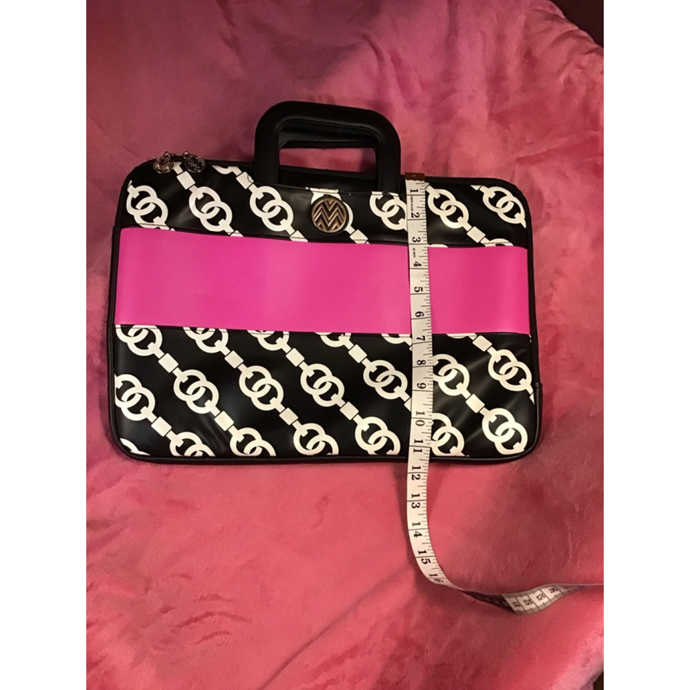 Black Hot Pink White Chain Laptop Bag NEW - Picture 14 of 16
